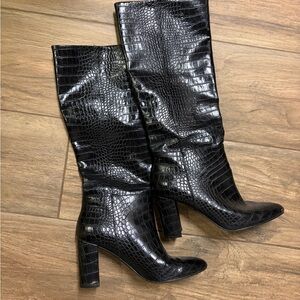 Chinese Laundry Glossy Black Croc Heeled Boots